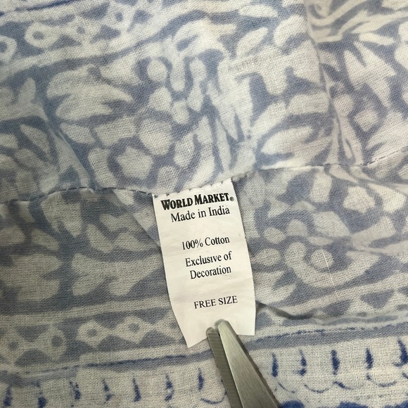 World Market Kaftan Mini Dress Womens Free Size Blue Floral Swimsuit Cover Beach - Picture 7 of 10